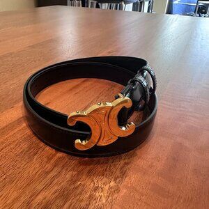 Celine Triomphe Belt - Black Leather